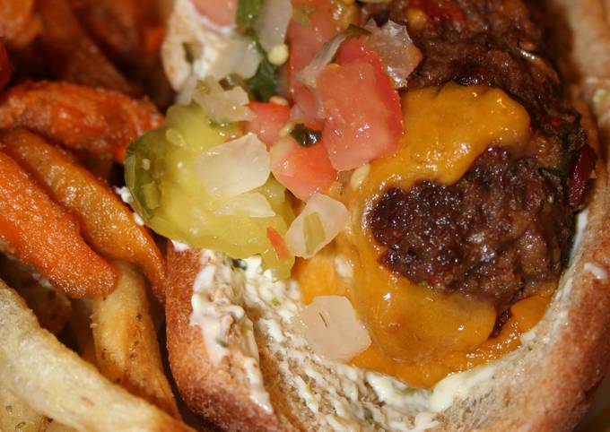 cheesy grilled santa fe burger dogs recipe main photo