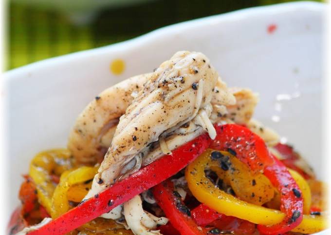 chicken tenders bell peppers with black sesame sauce recipe main photo