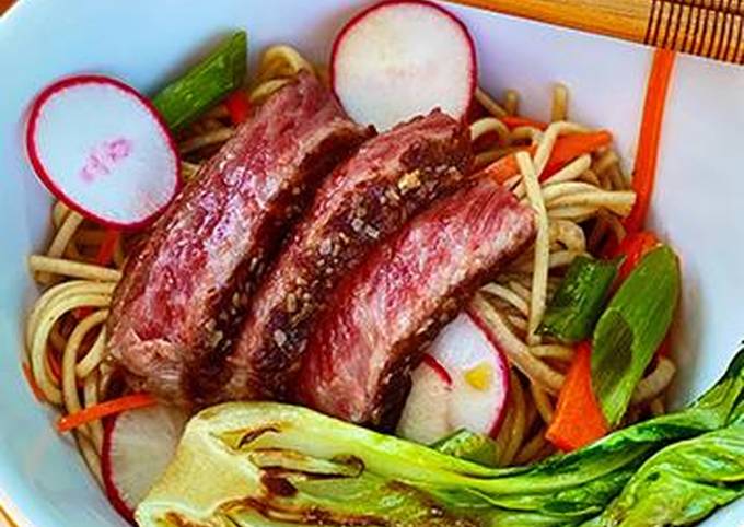 ginger sesame soba noodle salad with seared wagyu steak recipe main photo