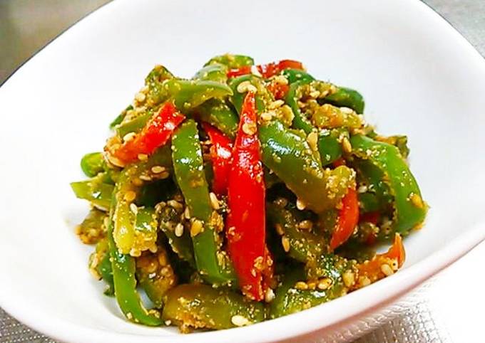 green pepper with homemade sesame sauce recipe main photo