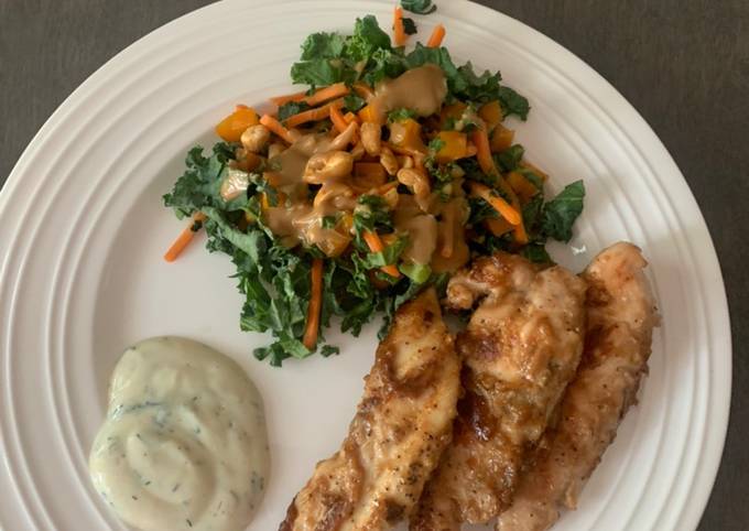 kale peanut slaw w peanut vinaigrette plus peanut chicken recipe main photo