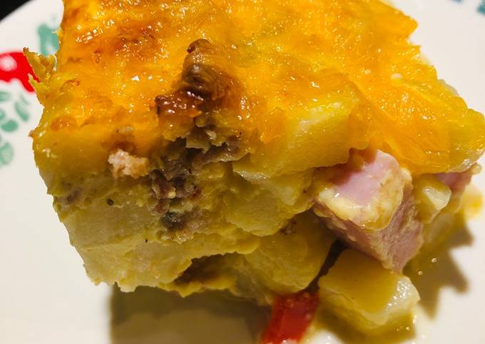 meat lovers potato obrian breakfast casserole recipe main photo