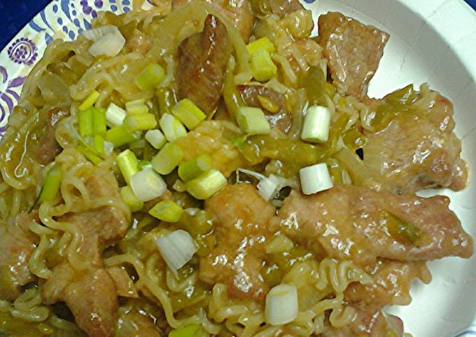 ramen noodles pork and green bean stirfry recipe main photo