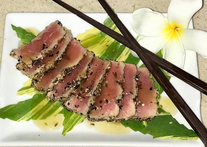 seared yellowtail tuna with mango habanero sauce recipe main photo