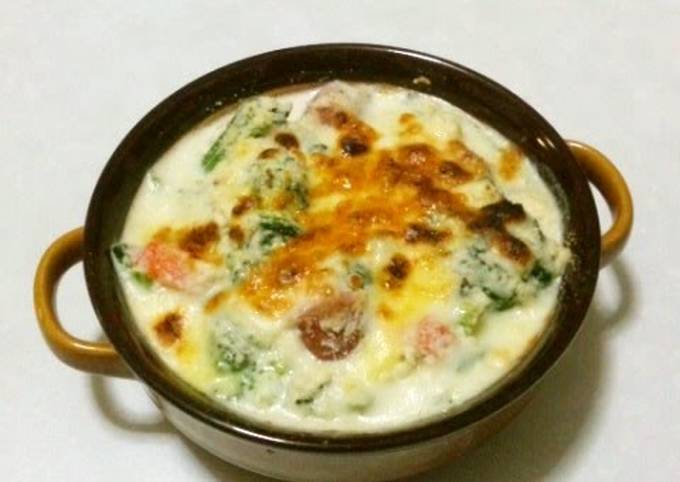 simple way to prepare quick vegetables au gratin with okara bechamel sauce