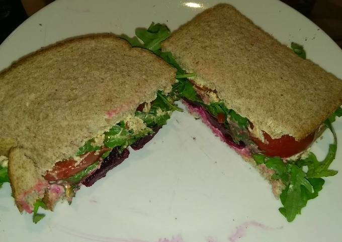 spicy hummus salad sandwich recipe main photo