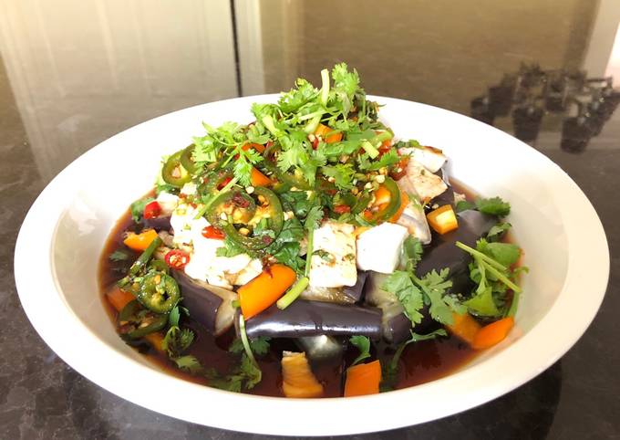 spicy steamed eggplant tofu salad with ginger soy sauce recipe main photo