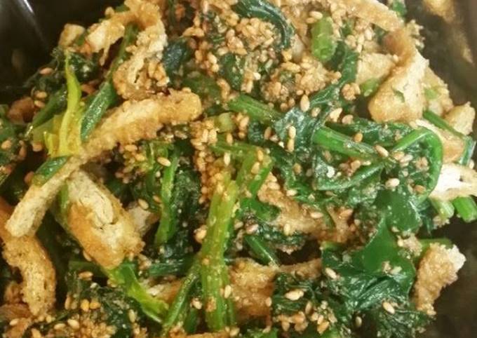 spinach and crispy aburaage with sesame seed sauce recipe main photo