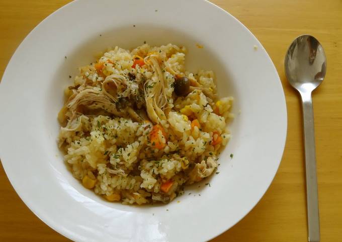 step by step guide to make homemade butter soy sauce pilaf with roast chicken and shimeji mushrooms