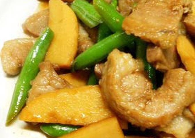 stir fried and simmered pork belly and bamboo shoot recipe main photo