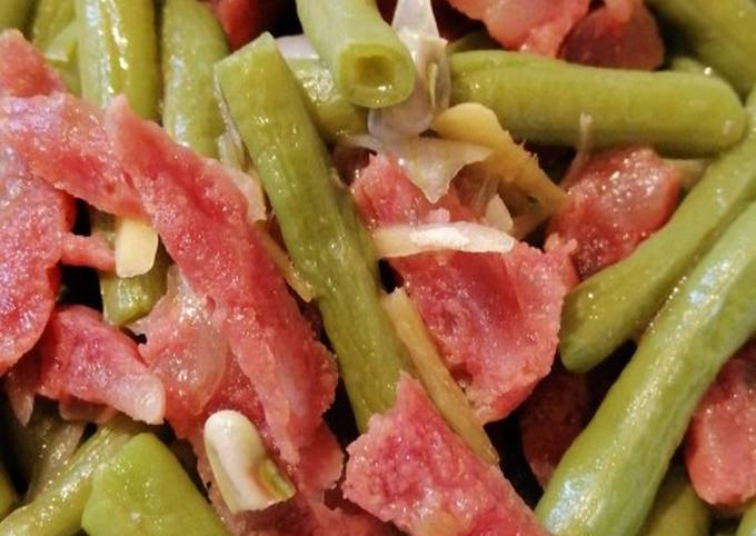 string beans w chinese sausage recipe main photo