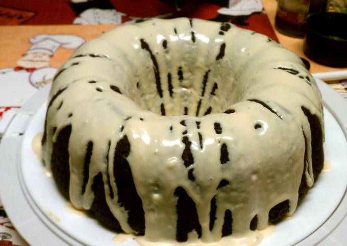 to much chocolate cake with caramel icing recipe main photo