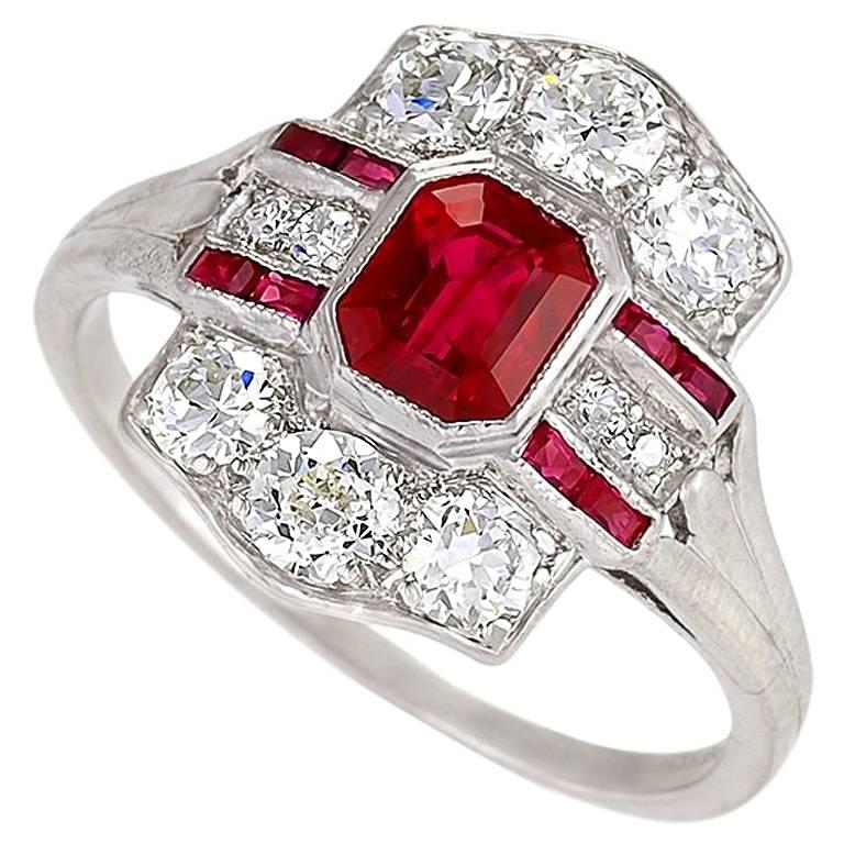 Deco ruby ring diamond platinum antique jewellery contact vintage style