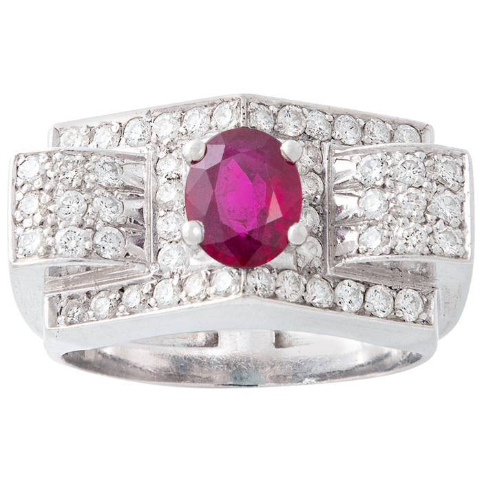 Deco ruby ring diamond cluster french 1stdibs rings