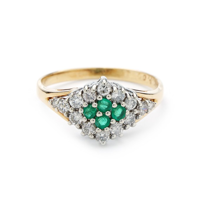 Emerald and diamond cluster ring