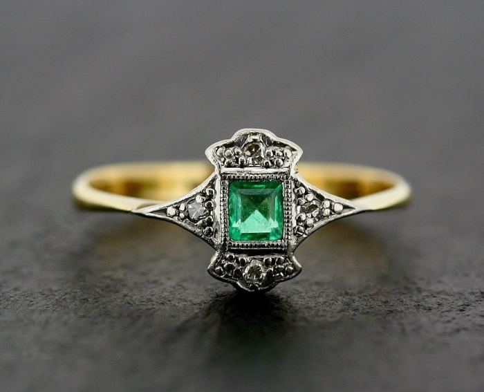 Emerald deco ring antique diamond gold 18ct platinum rings engagement etsy sapphire 18k weddbook