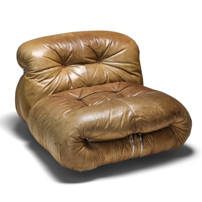 soriana lounge chair in brown leather by afra and tobia scarpa 1960s